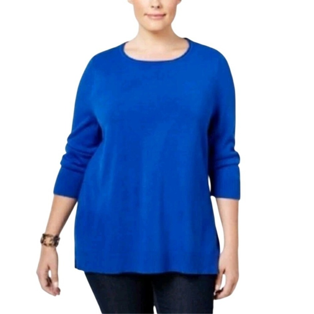Karen Scott Blue 3/4 Sleeve Boat Neck Tunic Sweater‎ Women's XL Soft NWT